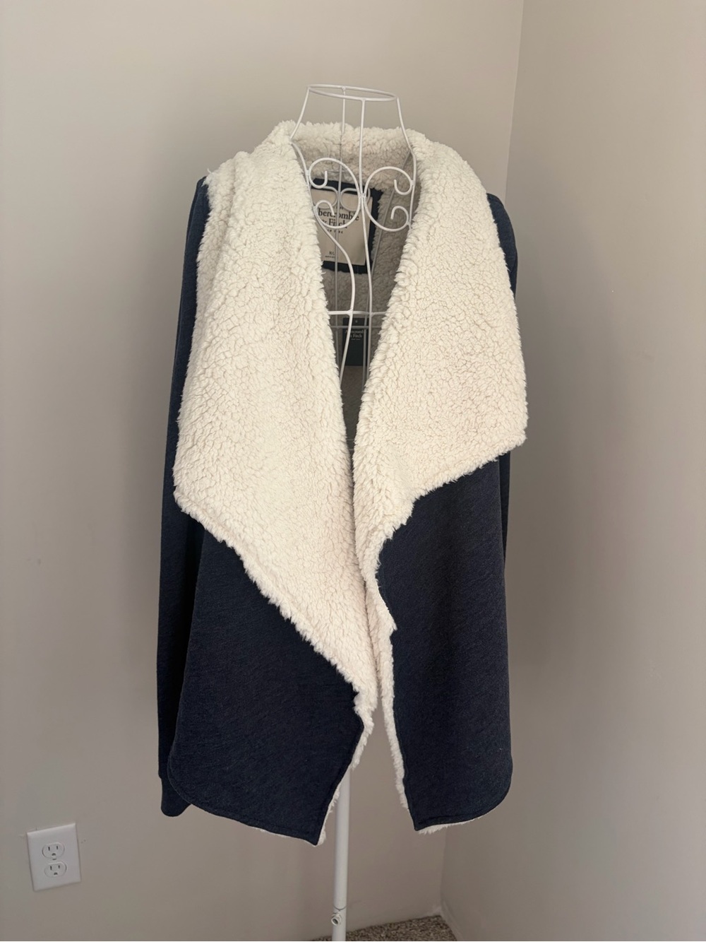 Abercrombie & Fitch Navy Coatigan with Cream Sherpa Collar